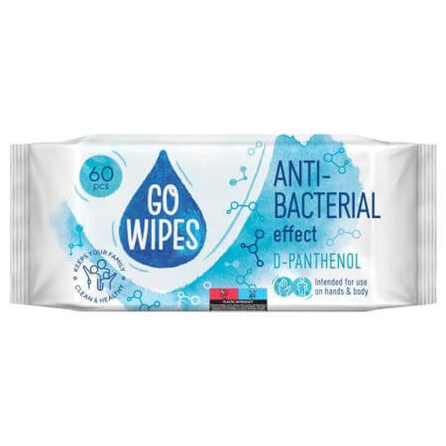 Salviette umidificate con effetto antibatterico, D-pantenolo, 60 pezzi, Go Wipes