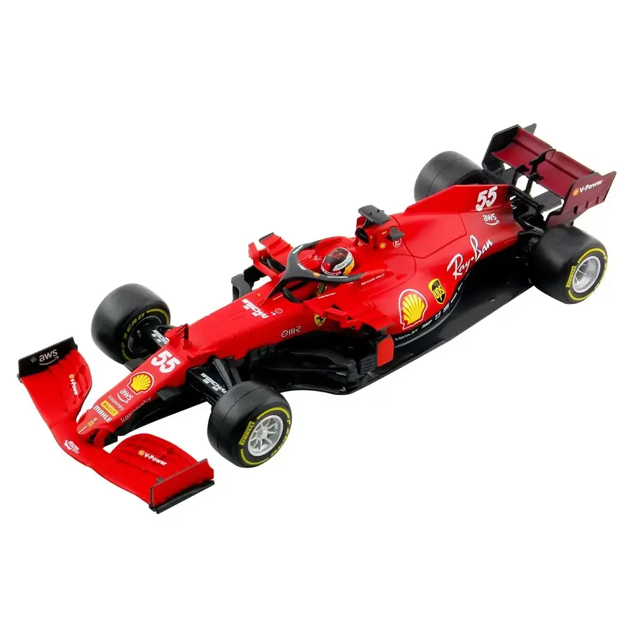 Ferarri SF-23 with Carlos Sainz helmet, +14, Flat Red, Bburago