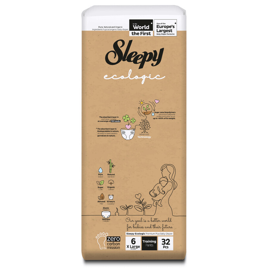 Pannolini per bambini Ecologic, Nr 6 X Large, 15-25 kg, 32 pezzi, Sleepy