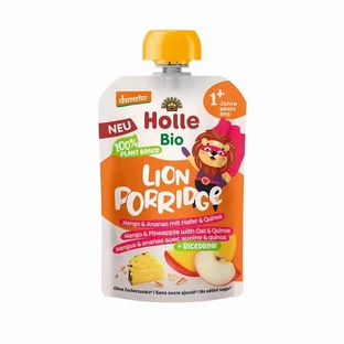 Puré de fruta ecológico con cereales Gachas, +1 año, 110 g, León, Holle