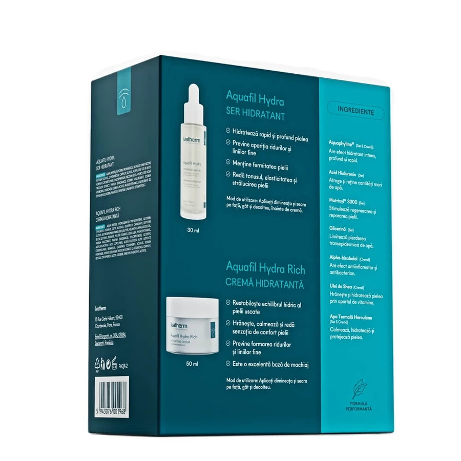 Crema Hidratante + Sérum con Péptidos y HA Aquafil Hydra Rich, 50 ml + 30 ml, Ivatherm
