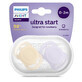 Philips Philips Avent Ultra Start Soothers, 0-2 months, 2 pieces, Purple/Orange, SCF075/01, Philips