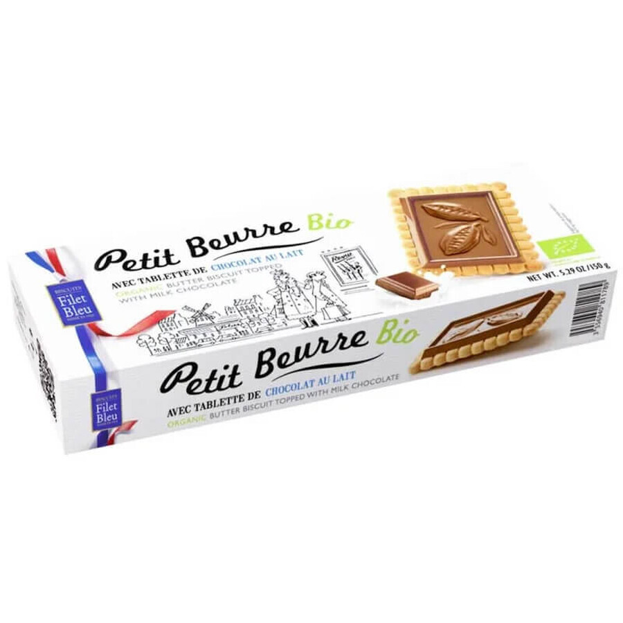 Biscotti al burro biologici ricoperti di cioccolato al latte Petit Beurre, 150 g, Filet Bleu