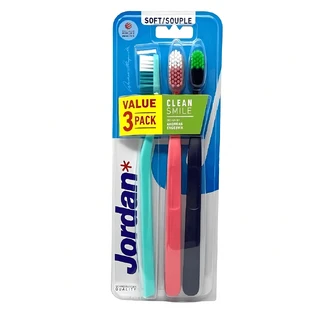 Set de 3 cepillos dentales para adultos Clean Smile, Suave, Multicolor, Jordan