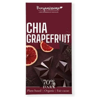 Zartbitterschokolade 70% Bio mit Chia und Grapefruit, 60 g, Benjamissimo