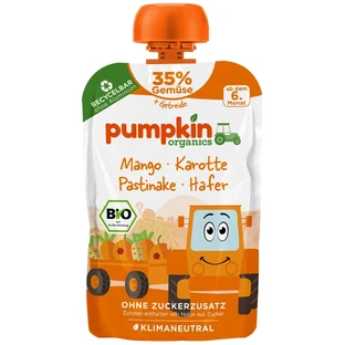 Biologische mango-, wortel-, pastinaak- en haverpuree, +6 maanden, 100 g, Pumpkin Organics