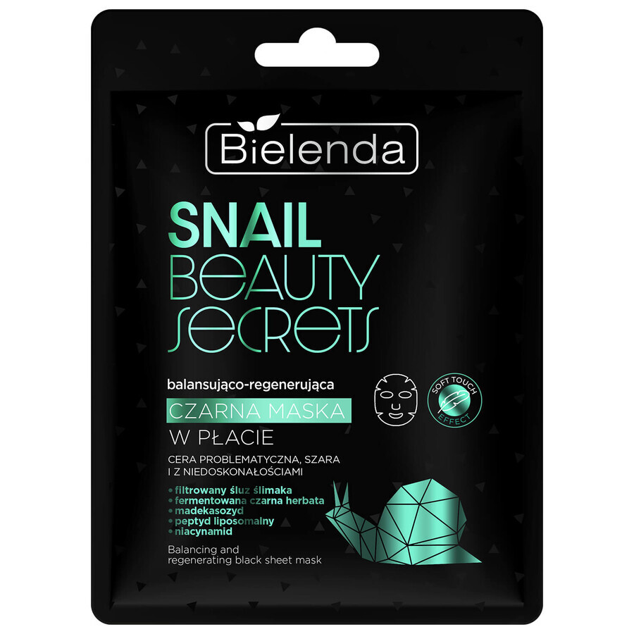 Bielenda Snail Beauty Secrets, maschera nera equilibrante e rigenerante, 1 pz.