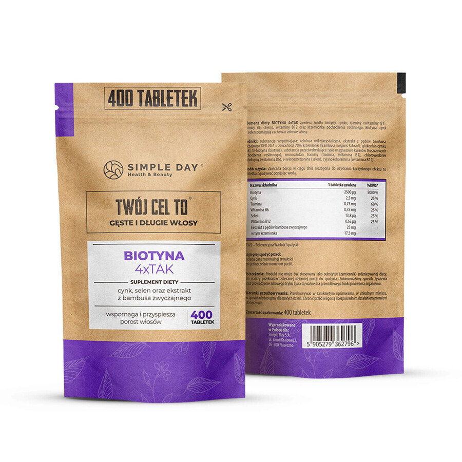 Simple Day Biotin 4 x Yes with natural silicon, 400 tablets