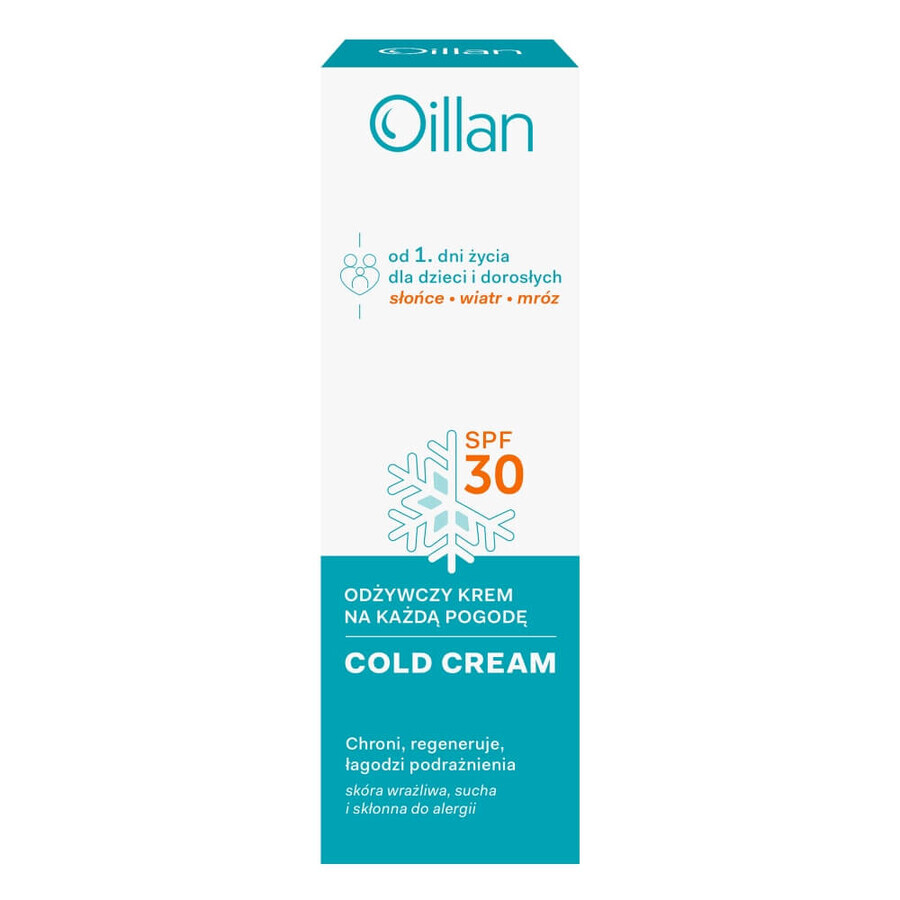 Oillan Cold Cream, voedende crème voor alle seizoenen, SPF 30, 50 ml