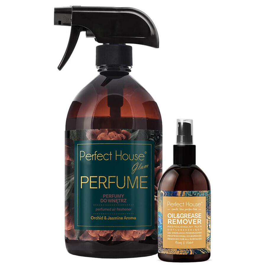 Perfume Perfect House Glam, fragancia para el hogar, aroma de orquídea y jazmín, 500 ml + líquido desengrasante profesional 100 ml de regalo