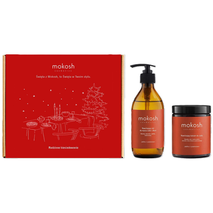Mokosh Family Feast set, moisturizing body lotion, apple and cinnamon, 180 ml + moisturizing body and hand gel, apple and cinnamon, 200 ml