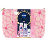 Nivea You Got This set, gel douche 300 ml + lotion micellaire 200 ml + anti-transpirant roll-on 50 ml + rouge à lèvres 1 pc + trousse de maquillage gratuite Nivea You Got This set, gel douche 300 ml + lotion micellaire 200 ml + anti-transpirant roll-on 50 ml + rouge à lèvres 1 pc + trousse de maquillage gratuite