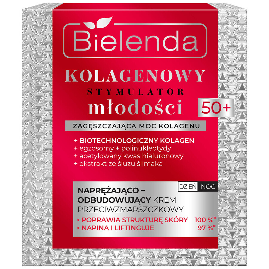 Bielenda Collagen Stimolatore di Giovinezza 50+, crema antirughe rassodante e ricostituente, 50 ml