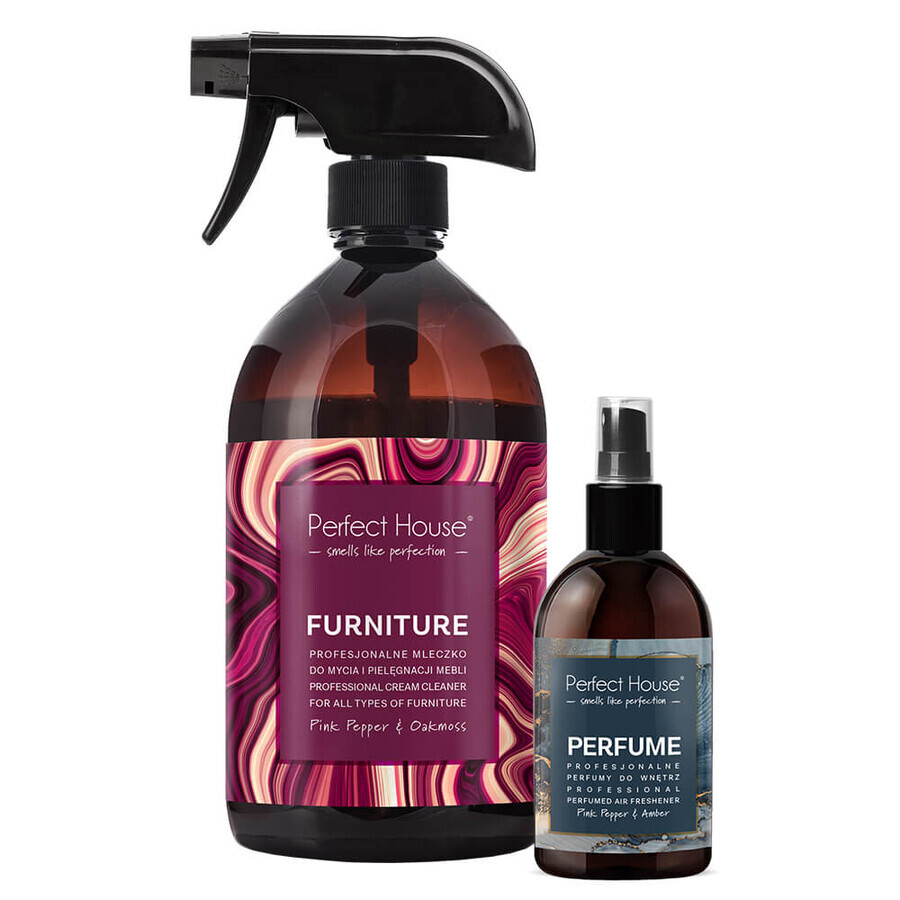 Perfect House Furniture, latte per la pulizia e la cura dei mobili, 450 ml + profumo per interni, pepe rosa e ambra, 100 ml in omaggio