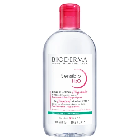 Set Bioderma Sensibio, Defensive, sérum, 30 ml + H2O, lotion micellaire, 500 ml + tampons cosmétiques, 3 pièces