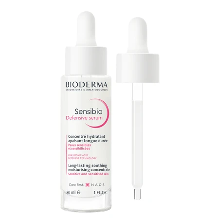 Set Bioderma Sensibio, Defensive, sérum, 30 ml + H2O, lotion micellaire, 500 ml + tampons cosmétiques, 3 pièces