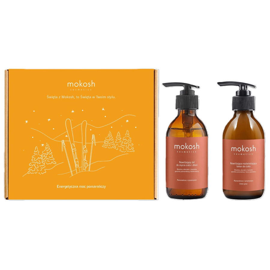 Mokosh Energetic Orange Power Set, Lotion hydratante pour le corps, orange et cannelle, 200 ml + Gel hydratant pour le corps et les mains, orange et cannelle, 200 ml