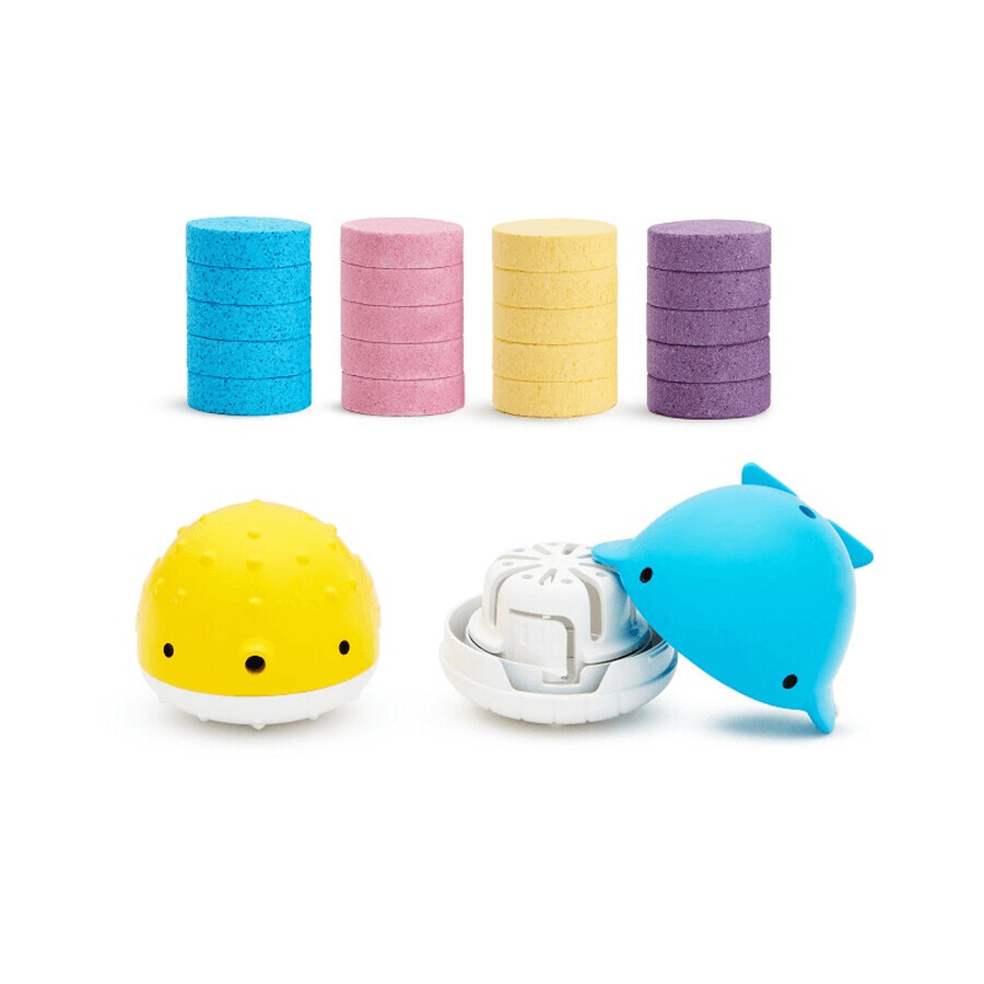 Munchkin Colour Buddies set, hydraterende badbruisballen, 20 stuks + dispenserspeelgoed, 2 stuks