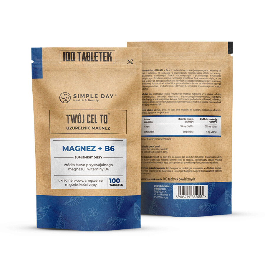 Simple Day Magnesium + B6, 100 tablets