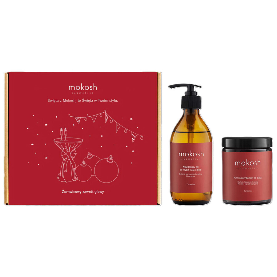 Set Mokosh Cranberry Vertigo, lozione idratante per il corpo, mirtillo rosso, 180 ml + gel idratante per il corpo e le mani, mirtillo rosso, 200 ml