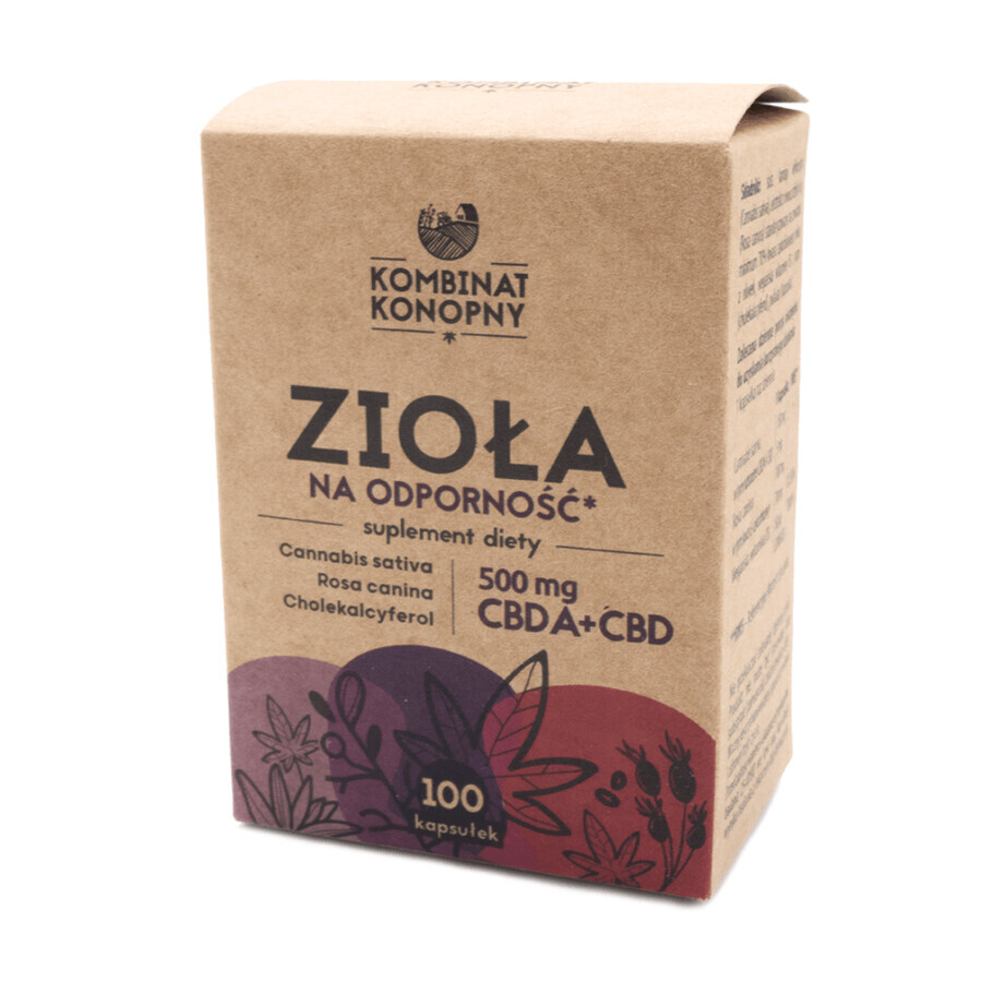 Hennep kruidencombinatie voor immuniteit, CBDA + CBD 500 mg, 100 capsules