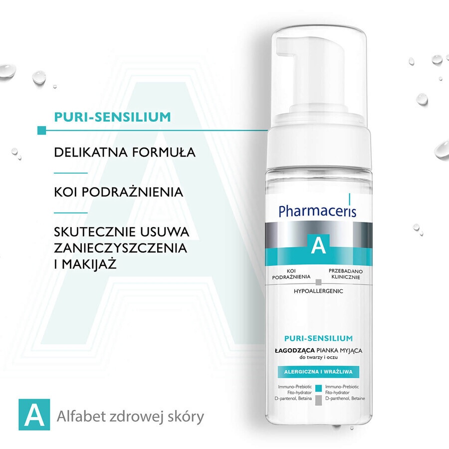 Pharmaceris A Puri-Sensilium, beruhigender Reinigungsschaum für Gesicht und Augen, allergische und empfindliche Haut, 150 ml + Hyaluro-Sensibio, intensiv feuchtigkeitsspendendes Serum, 4 ml gratis