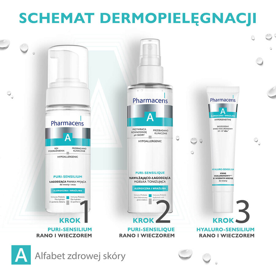 Pharmaceris A Puri-Sensilium, beruhigender Reinigungsschaum für Gesicht und Augen, allergische und empfindliche Haut, 150 ml + Hyaluro-Sensibio, intensiv feuchtigkeitsspendendes Serum, 4 ml gratis