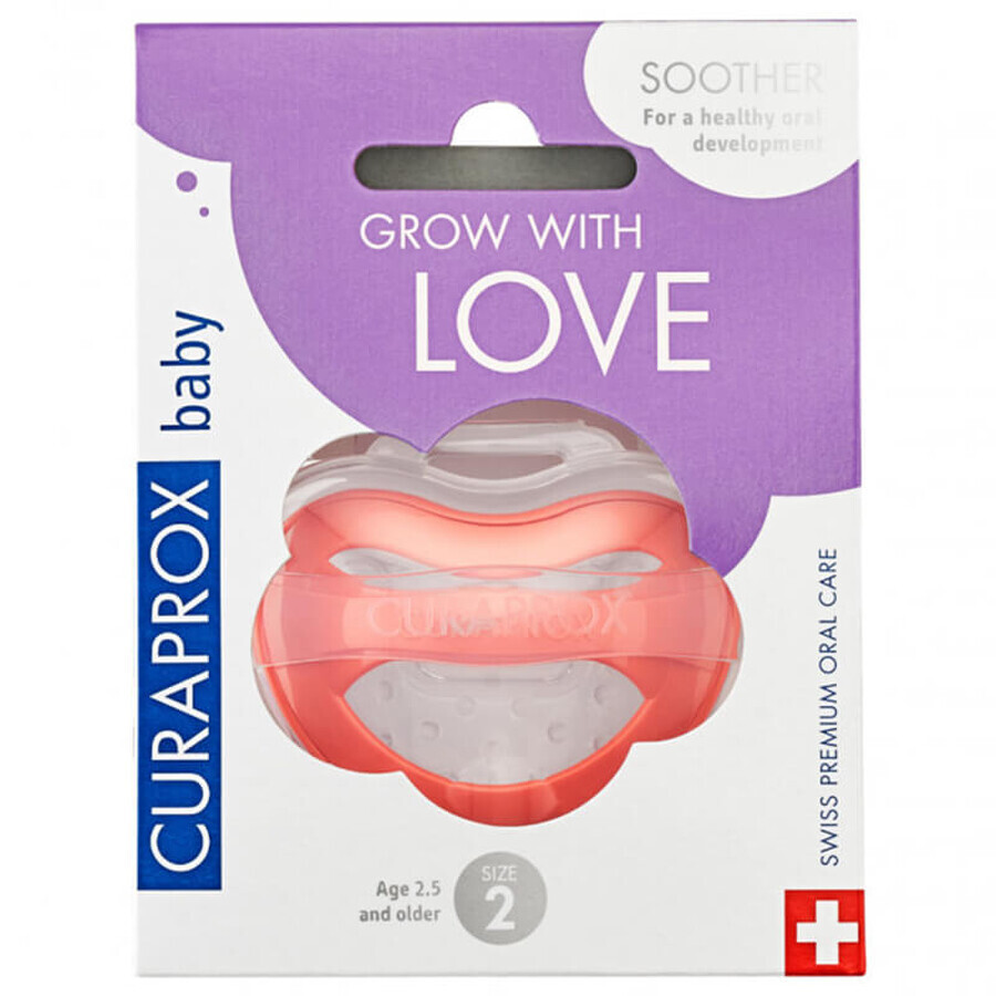 Curaprox Baby, suzetă, silicon, coral, mărimea 2, 18-36 luni, 1 buc