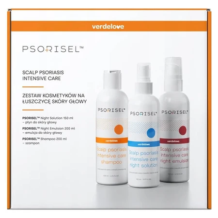 Verdelove Psorisel Set für Schuppenflechte auf der Kopfhaut, Shampoo 200 ml + Emulsion 200 ml + Flüssigkeit 150 ml