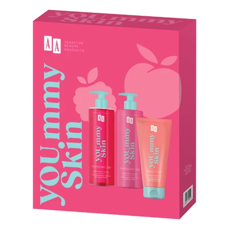 AA You.mmy Skin set, crème pour le corps 400 ml + gel douche avec huile 400 ml + gommage 200 ml