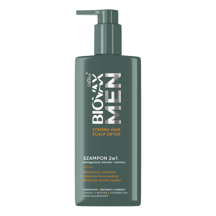 Biovax Men Strong Hair & Scalp Detox, 2 in 1 shampoo for hair and beard, 200 ml