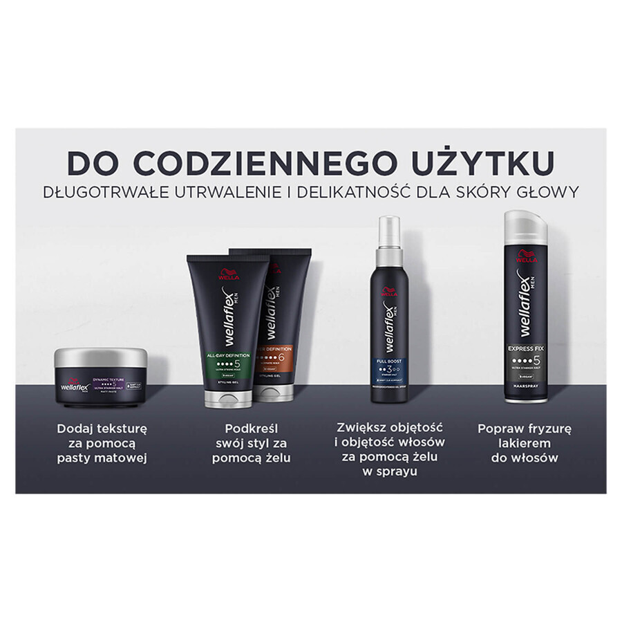 Set Wella Wellaflex Men, matt styling paste, ultra strong hold, 75 ml + Full Boost thickening gel, 150 ml