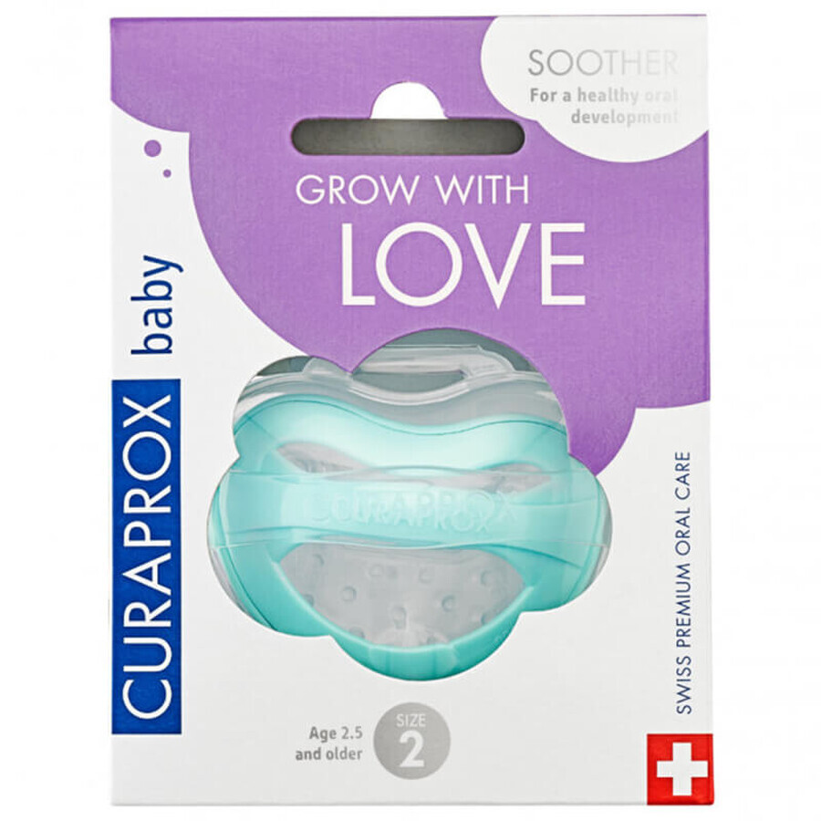 Curaprox Baby, succhietto in silicone, turchese, misura 2, 18-36 mesi, 1 pz.
