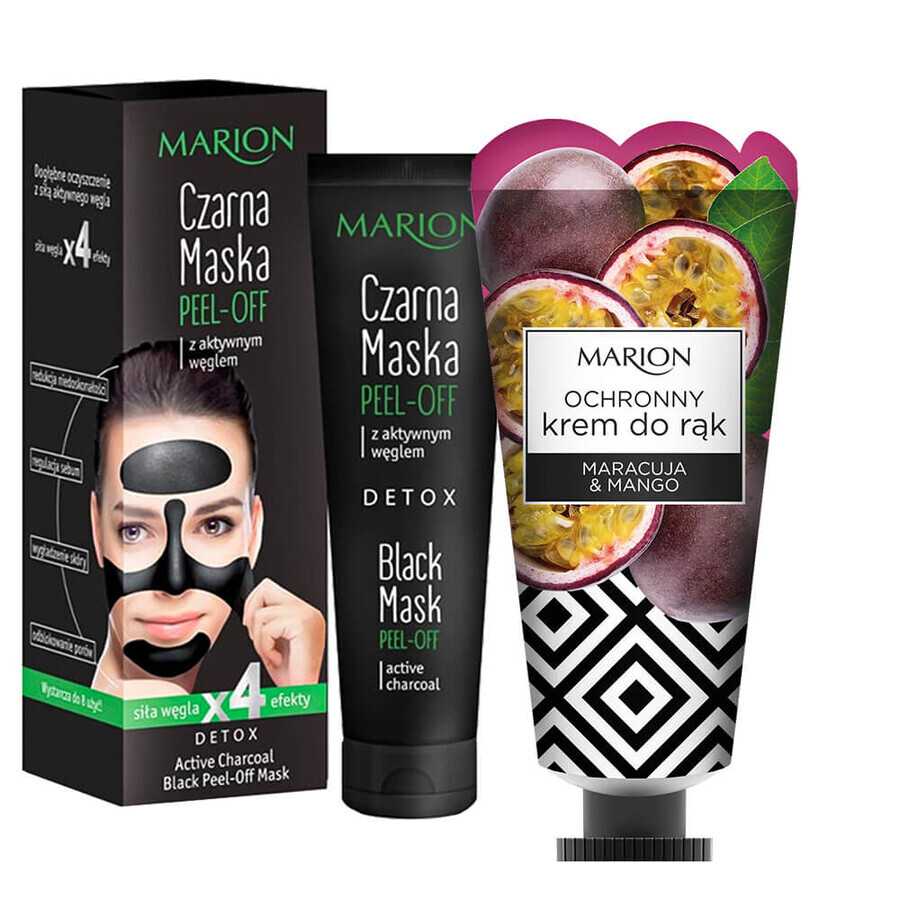 Marion Peel Off, black peel-off face mask with activated charcoal, 25 g + Maracuja & Mango protective hand cream, 50 ml free