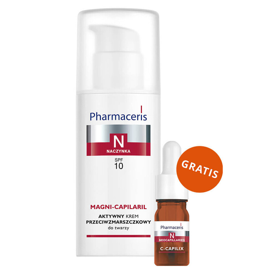 Pharmaceris N Magni-Capilaril, active anti-wrinkle face cream, SPF 10, 50 ml + vitamin C concentrate 1200 mg, fortifying and smoothing, 5 ml free of charge