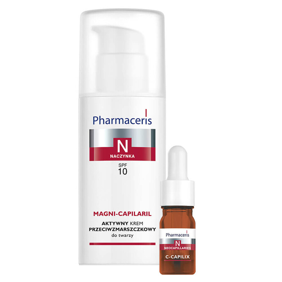 Pharmaceris N Magni-Capilaril, active anti-wrinkle face cream, SPF 10, 50 ml + vitamin C concentrate 1200 mg, fortifying and smoothing, 5 ml free of charge
