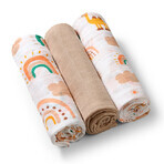 BabyOno, mousseline luiers, 100% katoen, bruin, 70 x 70 cm, 3 stuks BabyOno, mousseline luiers, 100% katoen, bruin, 70 x 70 cm, 3 stuks