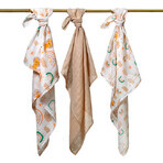 BabyOno, mousseline luiers, 100% katoen, bruin, 70 x 70 cm, 3 stuks BabyOno, mousseline luiers, 100% katoen, bruin, 70 x 70 cm, 3 stuks