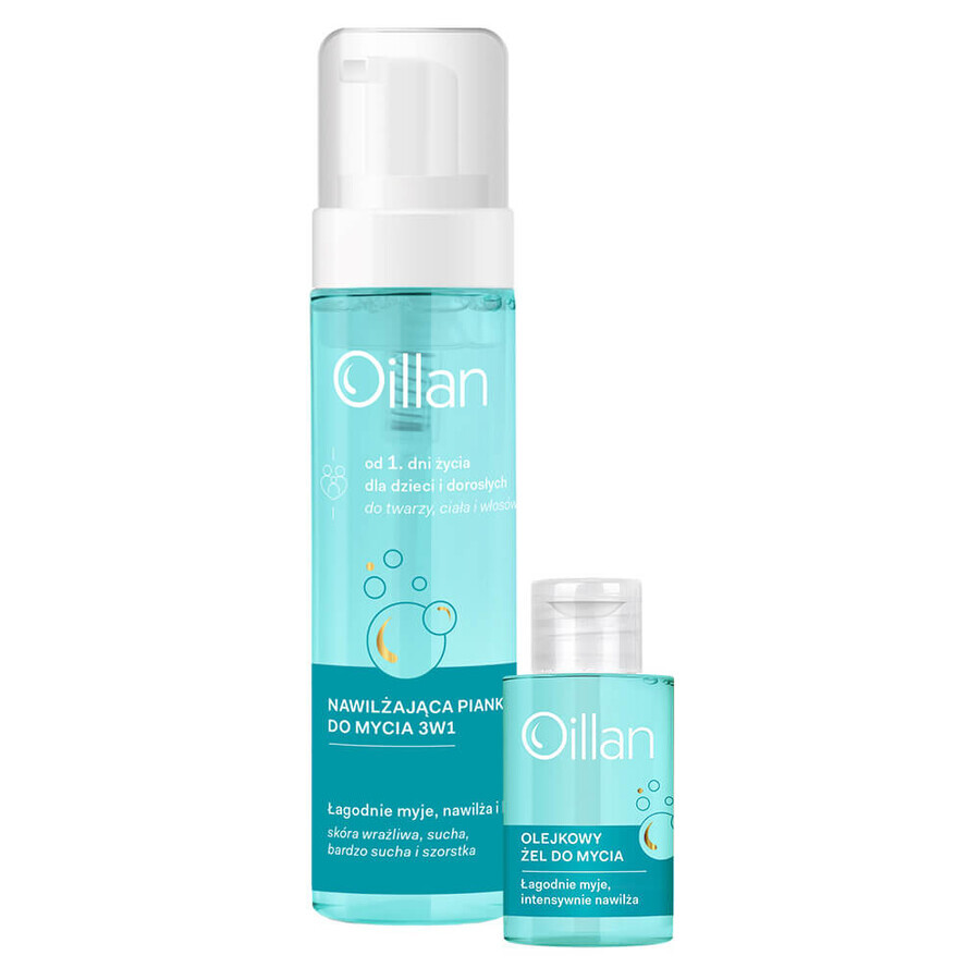 Oillan, prebiotic cleansing foam for body, face and hair 3in1, 200ml + oil cleansing gel, from day 1, 50ml free