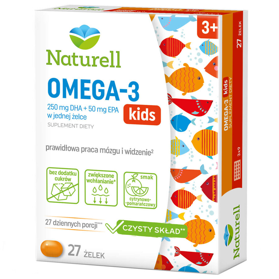 Naturell Omega-3 Kids, Gelees ab 3 Jahren, Geschmack: Zitrone-Orange, 27 Stück