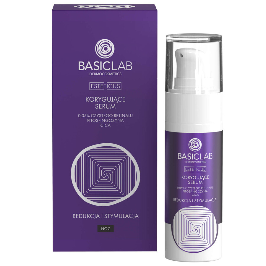 BasicLab Esteticus, suero corrector de noche con retinal puro al 0,05%, 30 ml