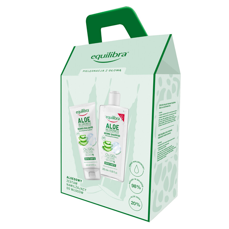 Set Equilibra Aloe, shampoo idratante all'aloe 265 ml + balsamo idratante all'aloe 200 ml