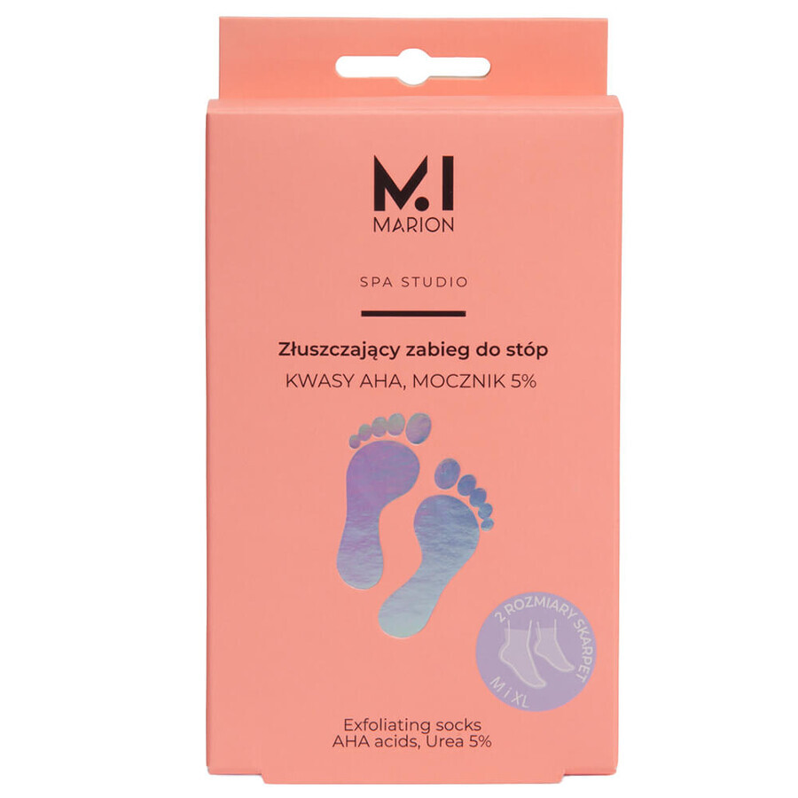 Marion Spa, tratament exfoliant pentru picioare, șosete înmuiate activ, 2 x 20 ml + cremă de mâini reparatoare Rodie & Acai, 50 ml gratuit