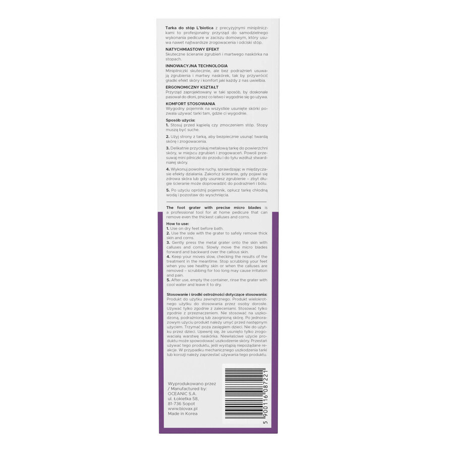 L'Biotica Set, Peeling-Maske für Fersen, Peeling-Peeling für Härte, 18 g + professionelles Fußpeeling mit Minifeilen, 1 Stück