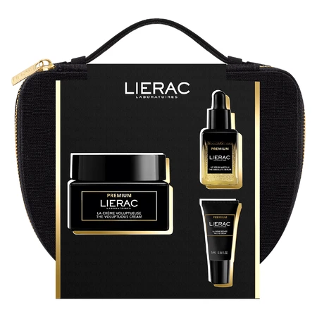 Lierac Premium set, crème anti-âge 50 ml + sérum 13 ml + crème pour les yeux 5 ml + pochette cosmétique