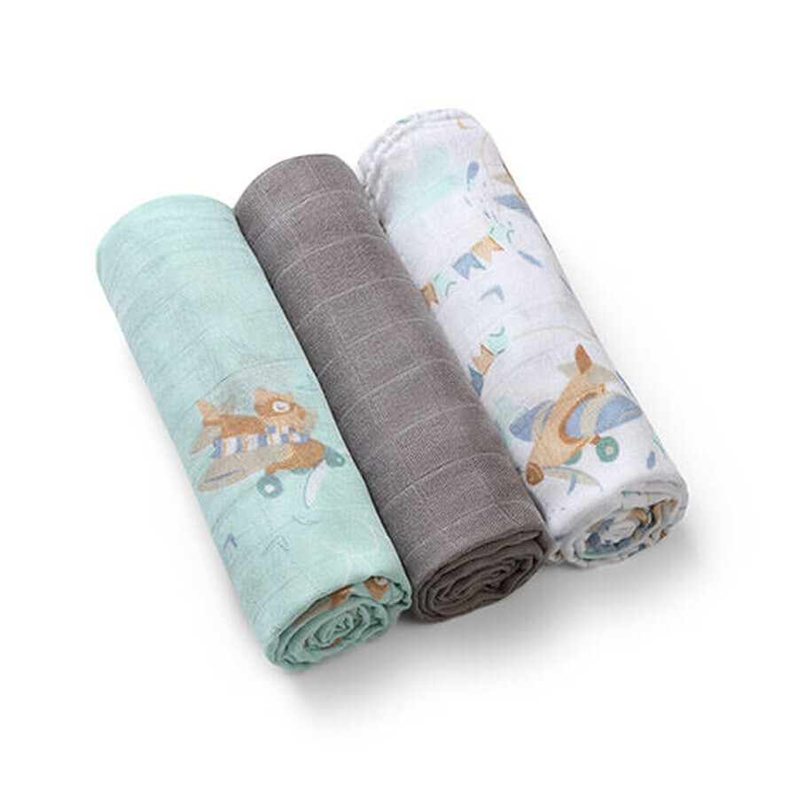 BabyOno Natural Bamboo, natuurlijke luiers van bamboevezels, grijs, 70 x 70 cm, 3 stuks