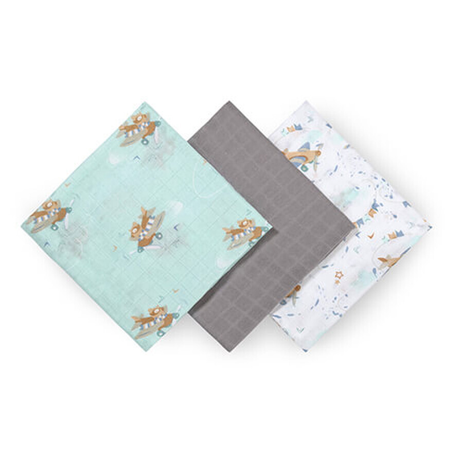 BabyOno Natural Bamboo, natuurlijke luiers van bamboevezels, grijs, 70 x 70 cm, 3 stuks