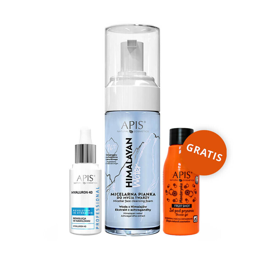 Set Acqua dell'Apis Himalaya, schiuma micellare per la pulizia del viso, 150 ml + siero, 30 ml + gel doccia al mandarino, 50 ml in omaggio