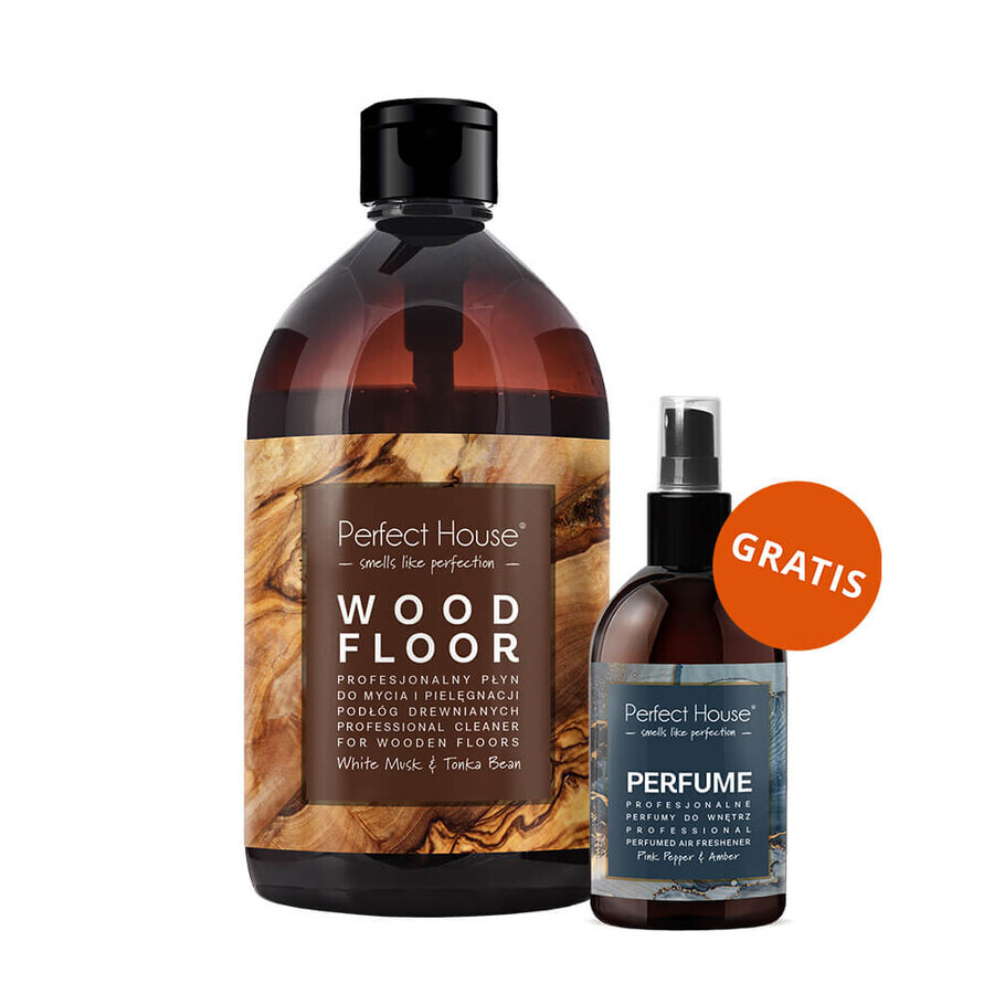 Perfect House Wood Floor, lichid pentru curățarea și îngrijirea pardoselilor din lemn, 500 ml + parfum de interior, piper roz și ambră, 100 ml gratuit