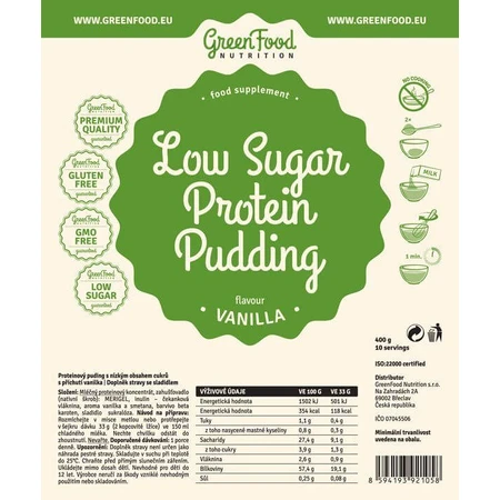 GreenFood Nutrition Postre Proteico Rápido Sin Gluten Vainilla 400 g
